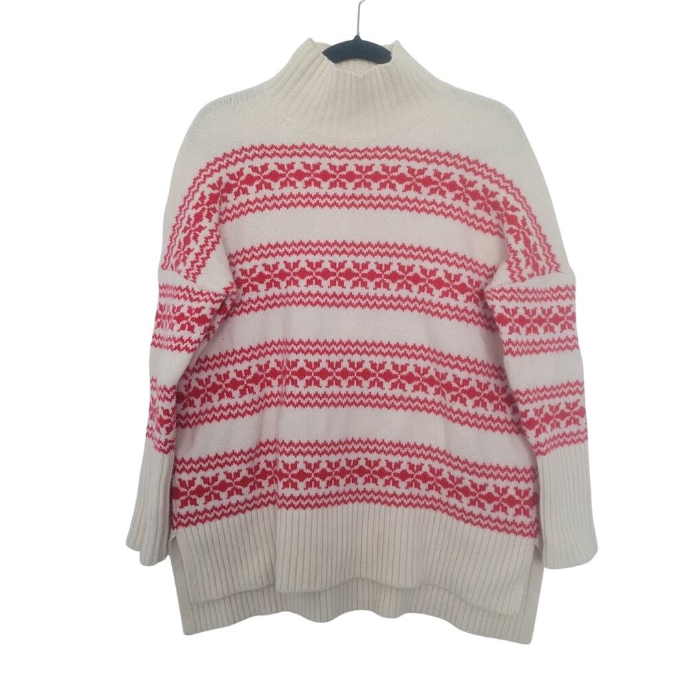 Boden Roll Neck Jessica Oversized Wool Faire Isle Sweater Size M Cream Holiday